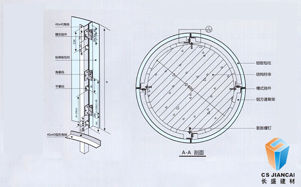 包柱氟碳鋁單板安裝節點示意圖